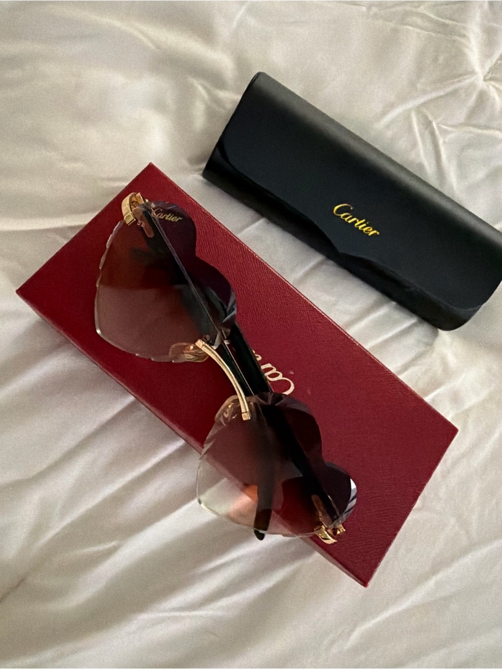 Cartier Women's Rimless Sunglasses - Gold Frames with Gradient Brown Lenses